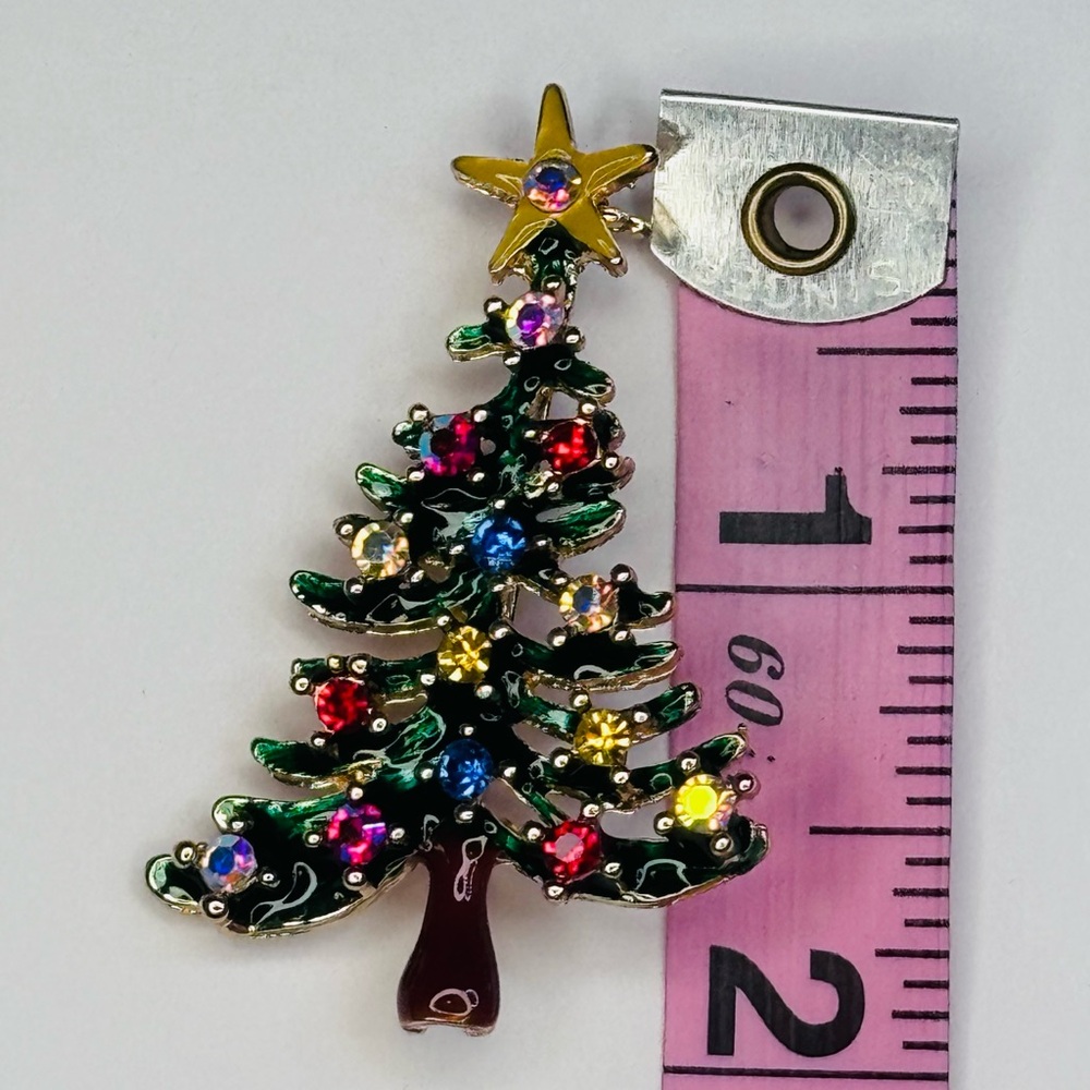 Christmas Tree Brooch in Green with Gold Star - Picture 4 of 5